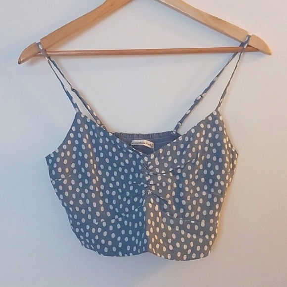 NWT Abercrombie and Fitch Polka Dot Cropped Tank Smocked Back Rouched Front - Picture 1 of 7